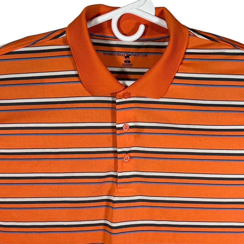 Beverly Hills Polo Club Mens XL‎ Orange Striped Short Sleeve Golf Polo Shirt